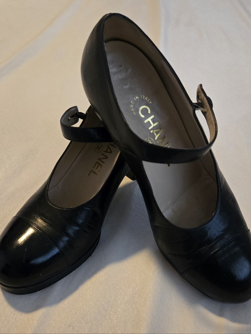Chanel Mary Jane Black Shoes Women's Block Heel 35.5/ US 5 VNTG